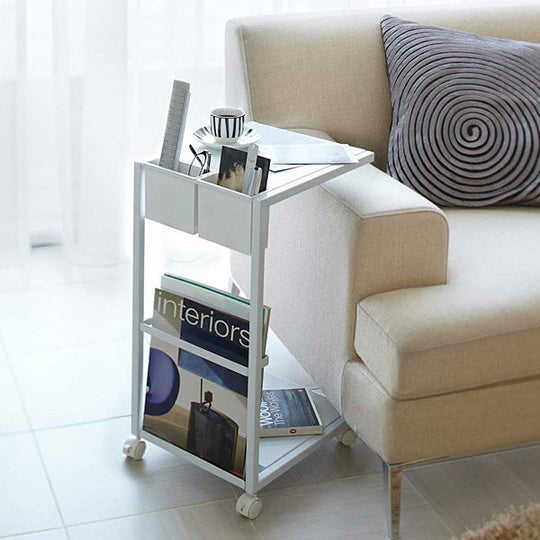 サイドテーブル「tower」キャスター&マガジンラック付き