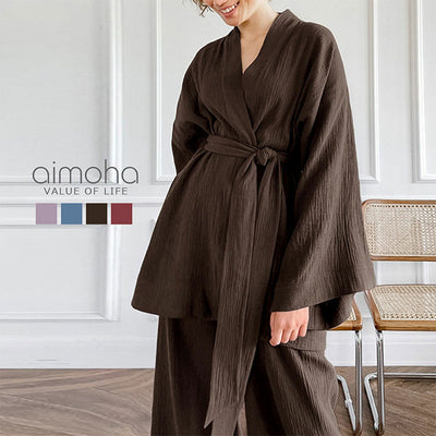 【送料無料】バスローブ「aimoha」ダブルガーゼのバスローブ上下2点セット