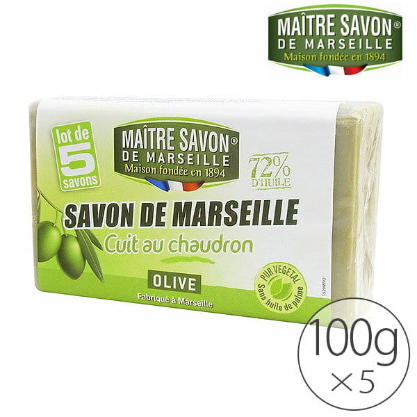 マルセイユ石鹸「メートル・サボン・ド・マルセイユ」サボン・ド・マルセイユ・オリーブ（100g×5個）
