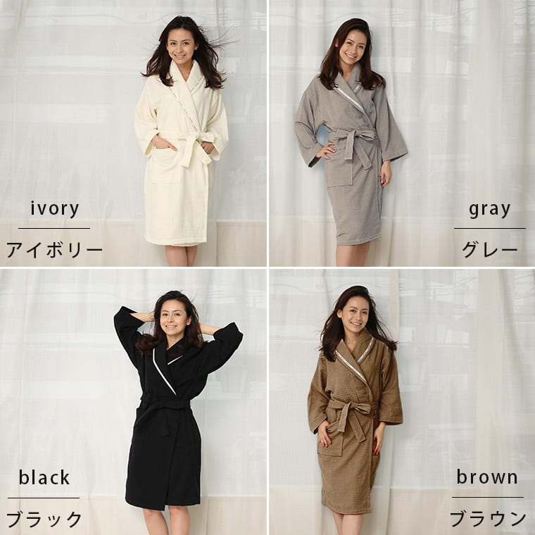 ideezora バースローブ　ヘアバンド付き イデゾラ（ideeZora）「今治タオル ワッフルバスローブ」（M