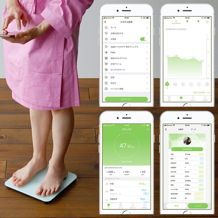 体重計 スマホ連動 体組成計 身体測定器 「FEELLINE（フィールライン