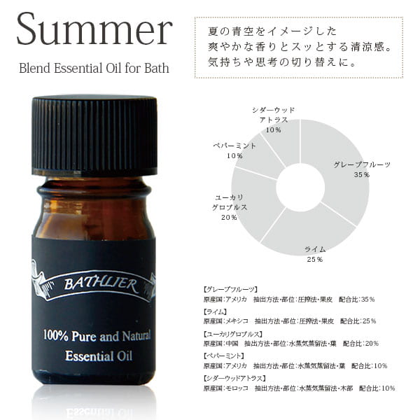精油「BATHLIER(バスリエ)」Blend-Essential-Oil-for-Bath（5ml／夏・summer）